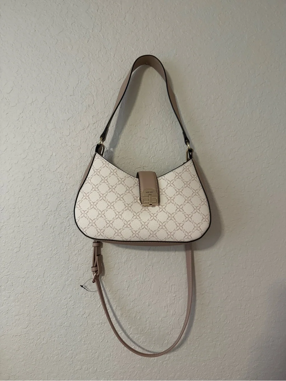 Nine West Cream Patterned Shoulder Bag with Taupe Trim